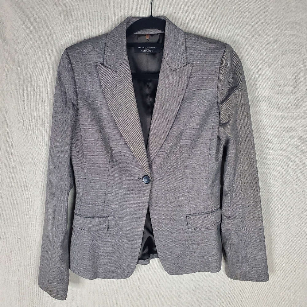 ♤♤ Elie Tahari for Nordstrom Gray Single Button Lined Blazer Size 6